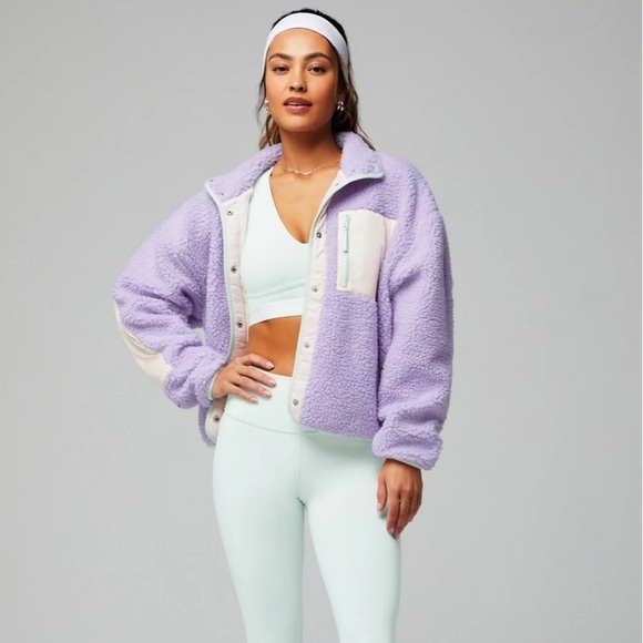 Fabletics Purple Liliac Teddy Jacket Sherpa High Collar and Fuzzy Texture Large - Picture 3 of 13